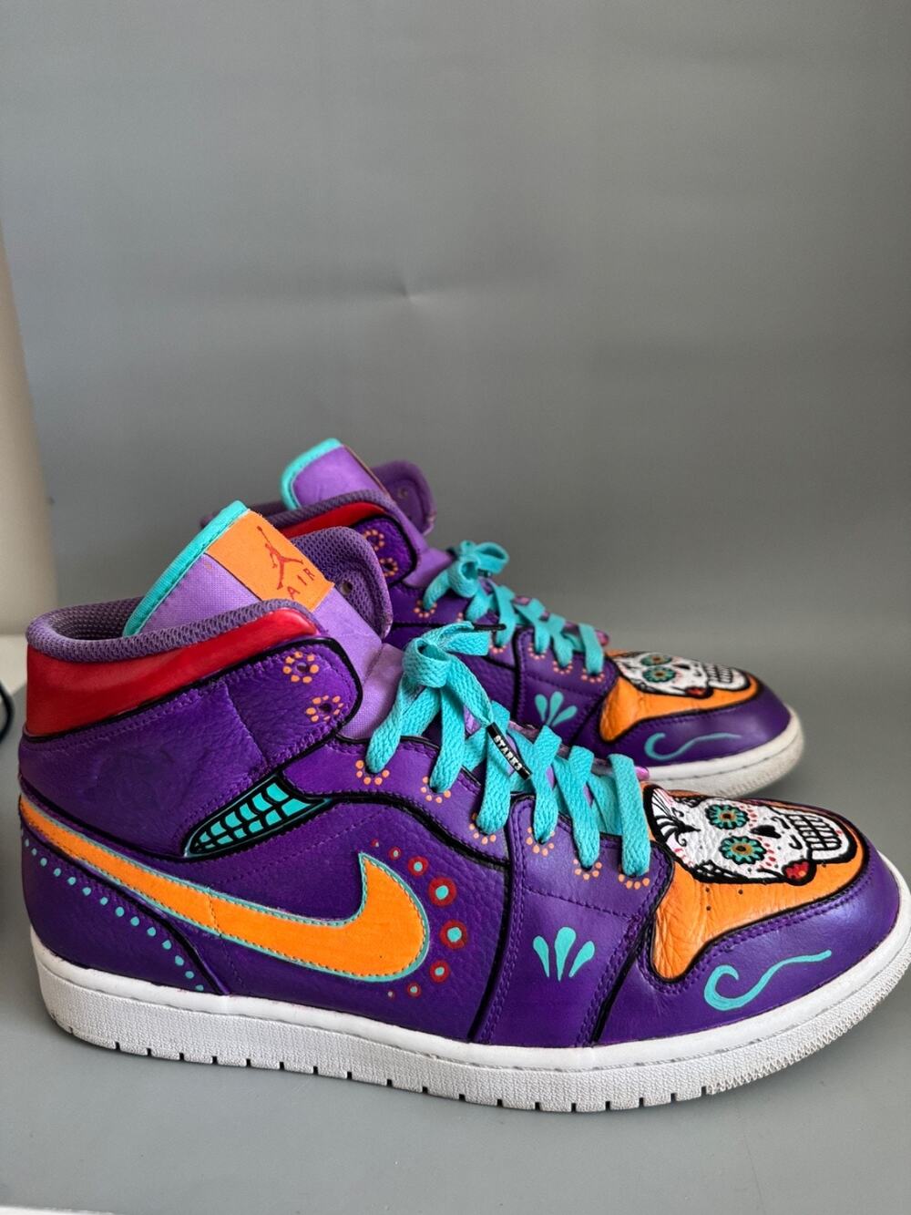 Nike Air Jordan 1 Mid Custom Hand Painted Sugar Skull Men 11 554724-109 S3 OAK